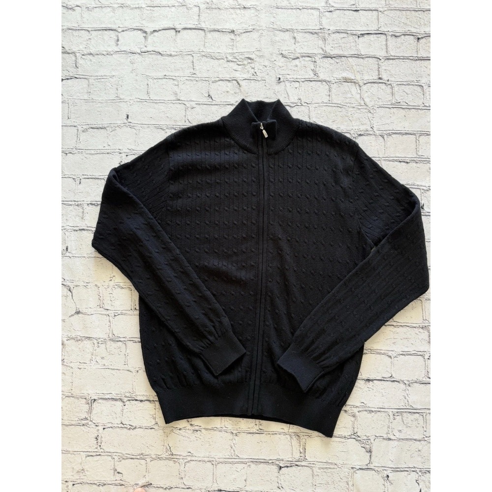 Astra Classic Womens Black Cotton Cable Knit Full Zip Cardigan Sweater Medium - Picture 6 of 16